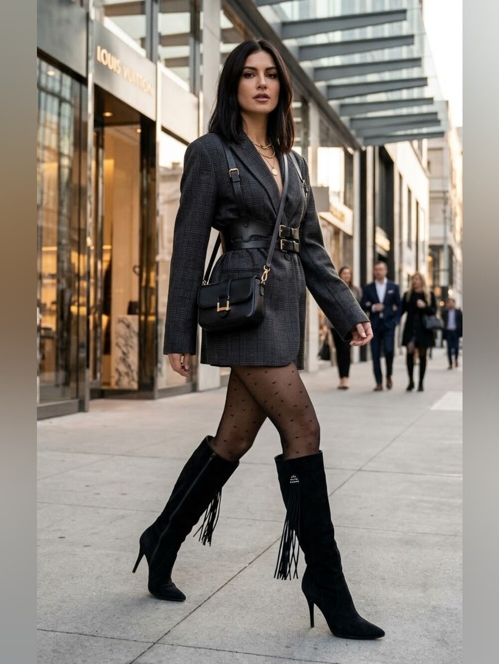 Braska Pointed Toe Black Knee High Suede boots with fringes eur 37